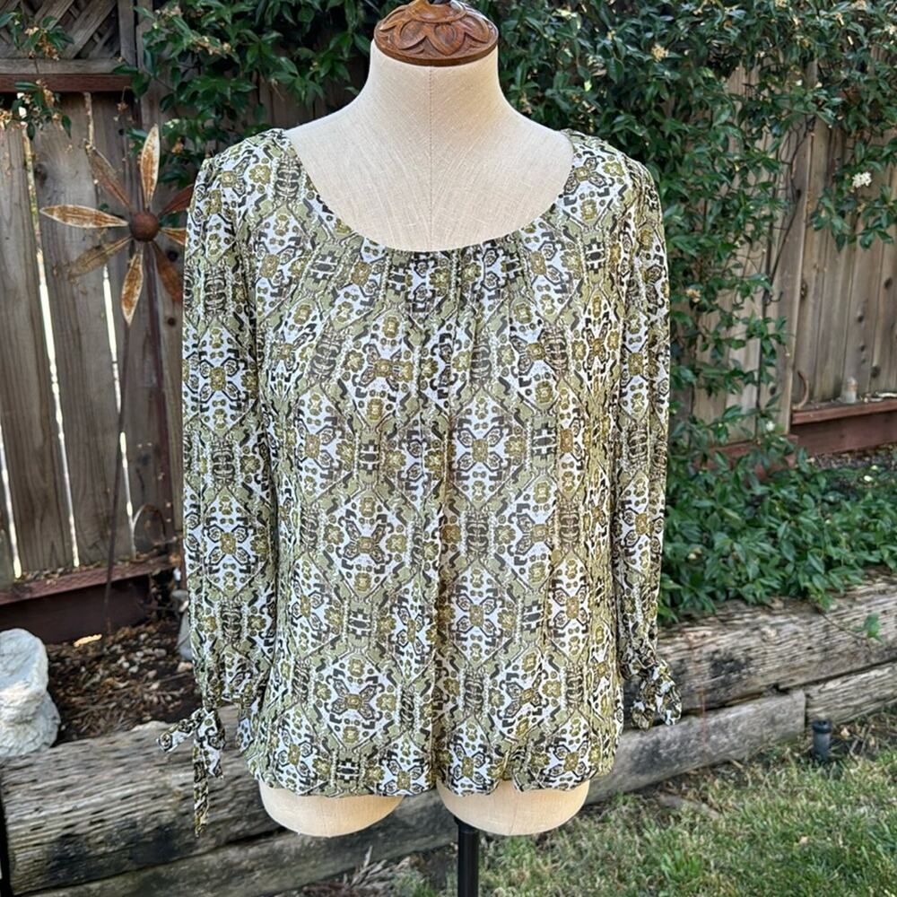 Sara Michelle Boho Pattern Blouse 3/4 Sleeves Elastic Waist Size Small